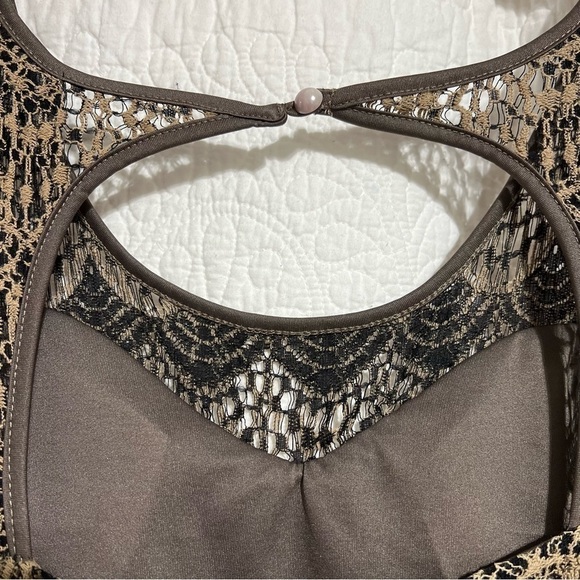 PAPILLON Womens Brown Crochet Lace Lined Mini Dress, Size Large- #315 - Picture 8 of 13